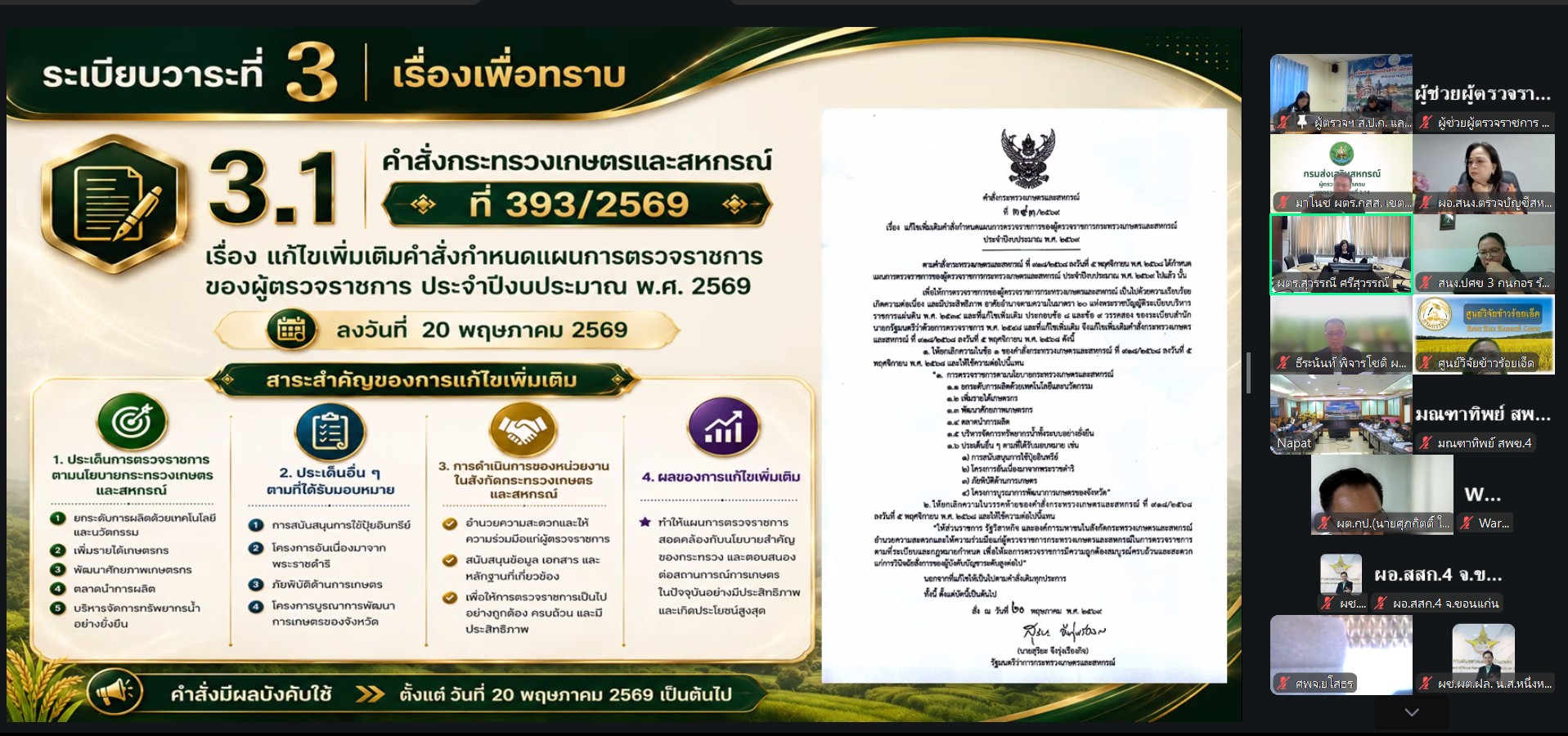 title - ผู้ตรวจราชการ ส.ป.ก. เข้าร่วมประชุมตรวจติดตามความก้าวหน้าผลการดำเนินงานตามแผนการตรวจราชการของผู้ตรวจราชการกระทรวงเกษตรและสหกรณ์ ประจำปีงบประมาณ พ.ศ. 2569 รอบที่ 2 เขตตรวจราชการที่ 14 จังหวัดยโสธร ผ่านระบบประชุมออนไลน์ Zoom Video Meetings